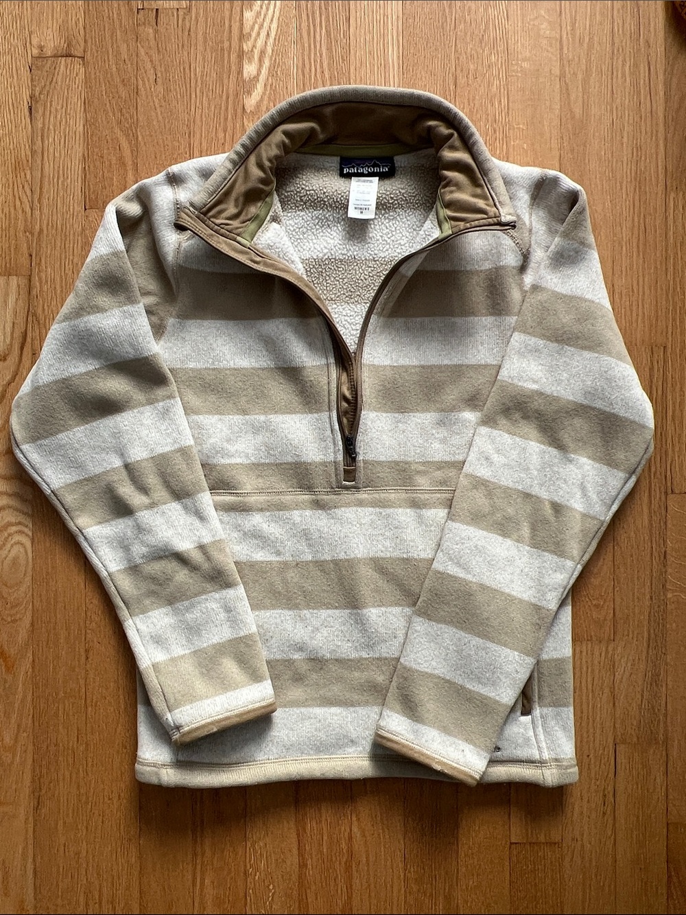 Patagonia Better Sweater 1/4 Zip Fleece Pullover Striped Beige Women's M